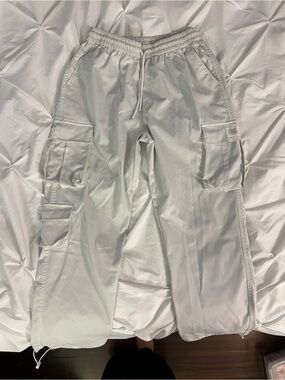 w.a.s.p Cargo Jogger Pants White Pockets Baggy Straight Leg Drawstring
